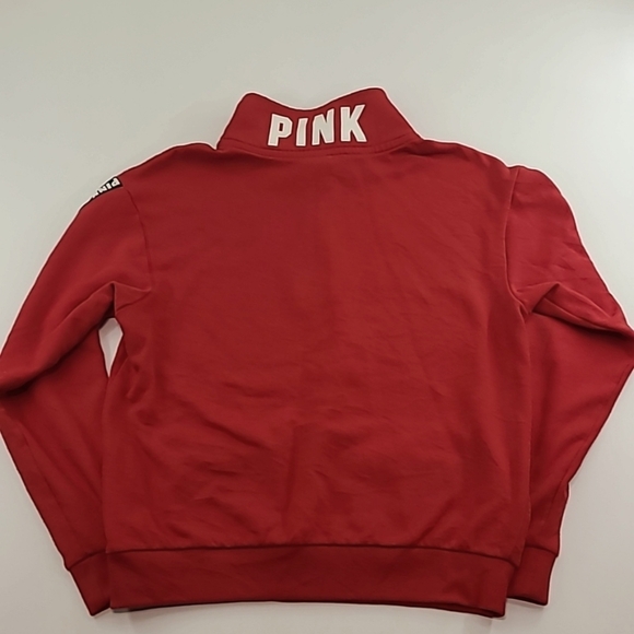 PINK VICTORIA'S SECRET Red Quarter Zip Sweatshirt Black Logo Down Arms -Size XS - Picture 8 of 14
